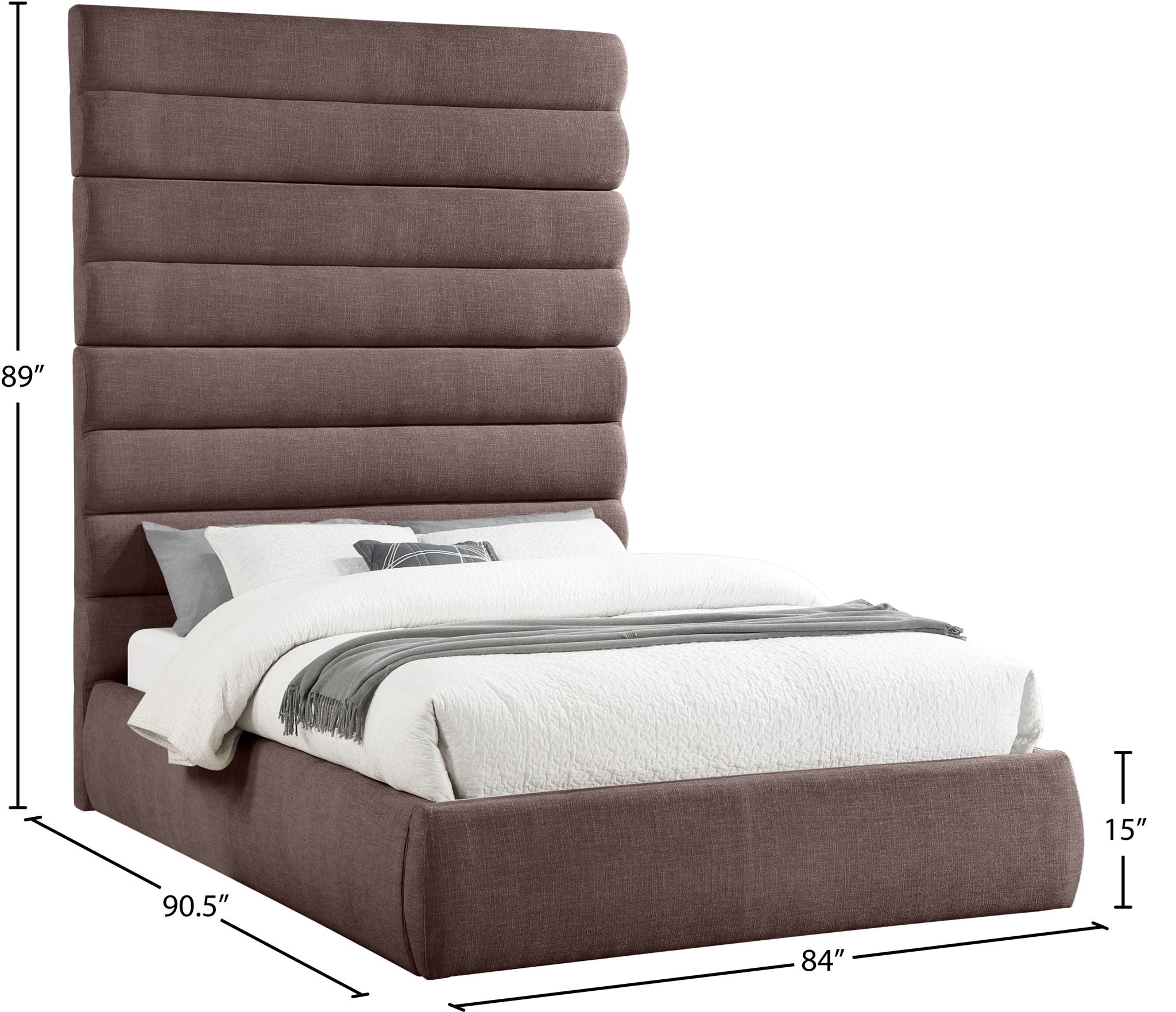 Adam - Linen Fabric Bed With 89" Headboard