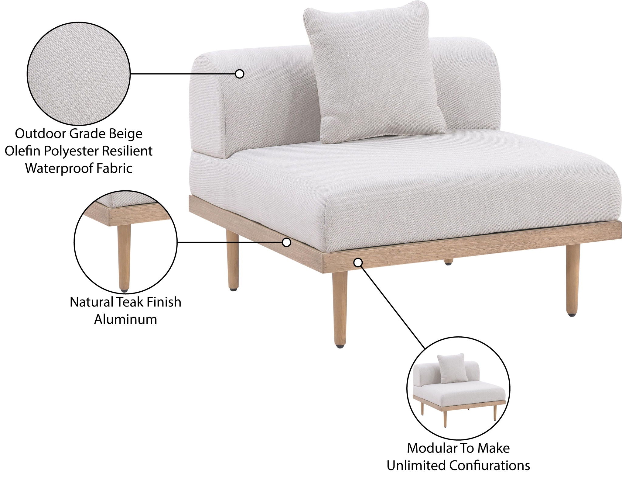 Laguna - Resilient Water Resistant Fabric Upholstered Outdoor Patio Modular Armless Chair