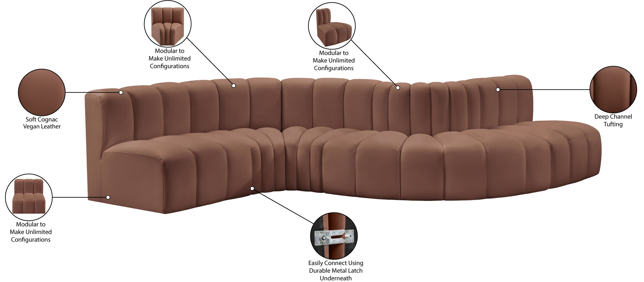 Arc - Faux Leather 6 Piece Curved Modular Sofa