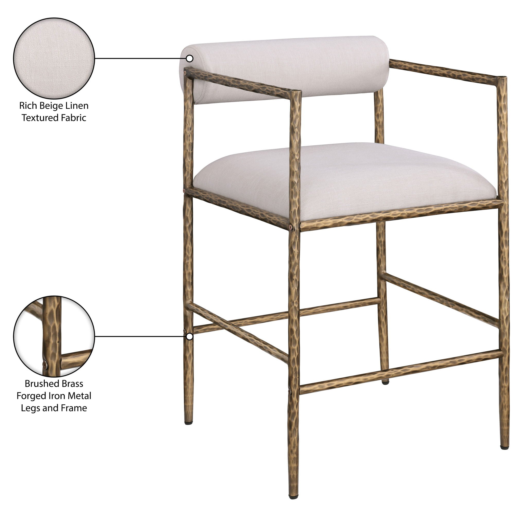 Axis - Linen Textured Beige Fabric Upholstered Counter Stool (Set of 2)