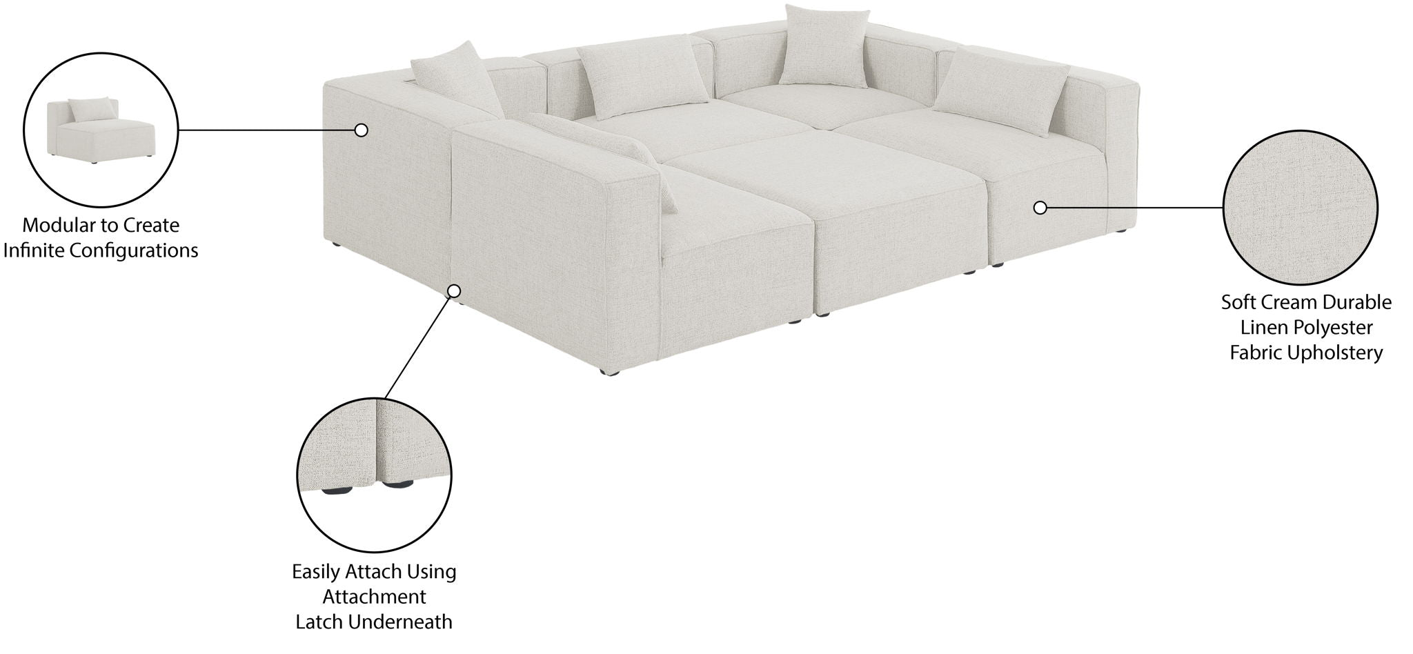 Cube - Linen 6 Piece Modular Sectional