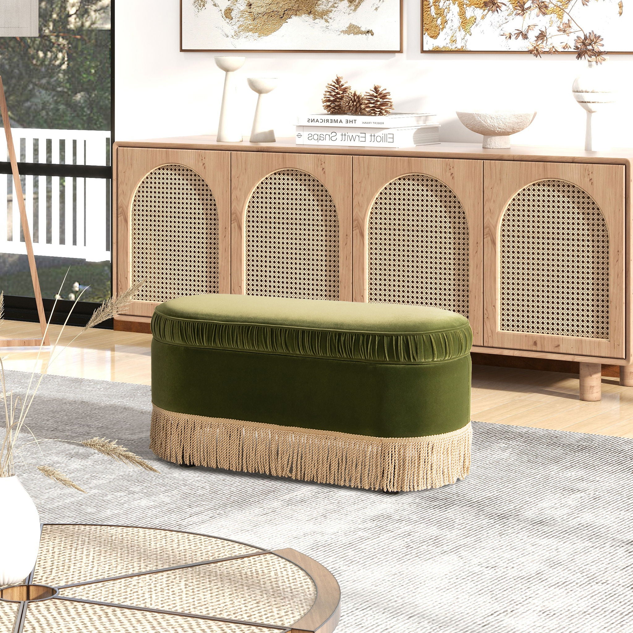 Serena - Contemporary Design Oval Storage Bench Ottoman