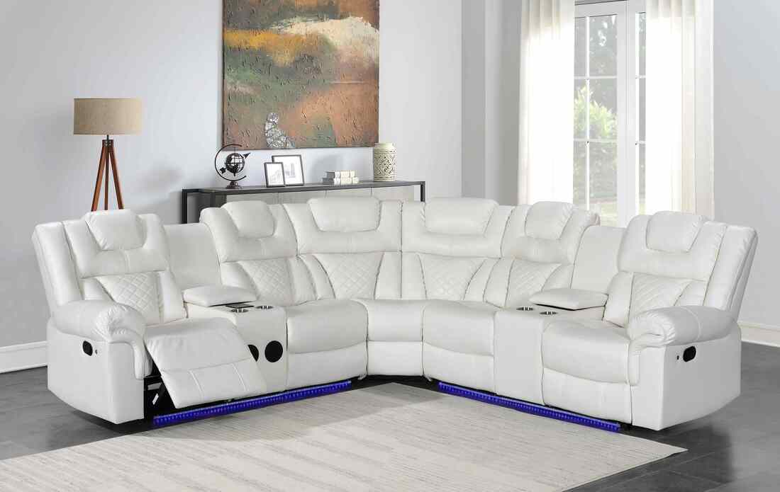 Alexa2023 White Reclining Sectional – Comes with a FREE Rug!