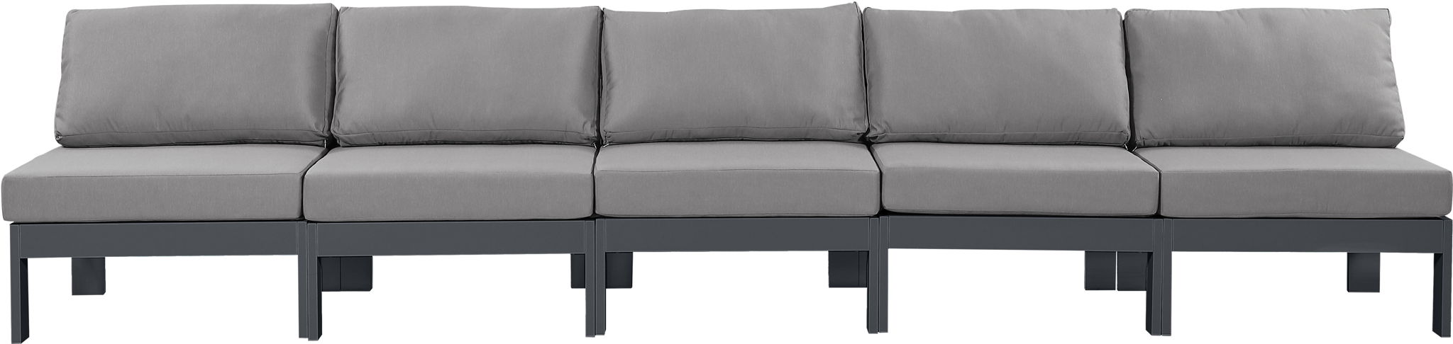 Nizuc - Outdoor Patio 5 Seat Modular Armless Sofa With Gray Frame