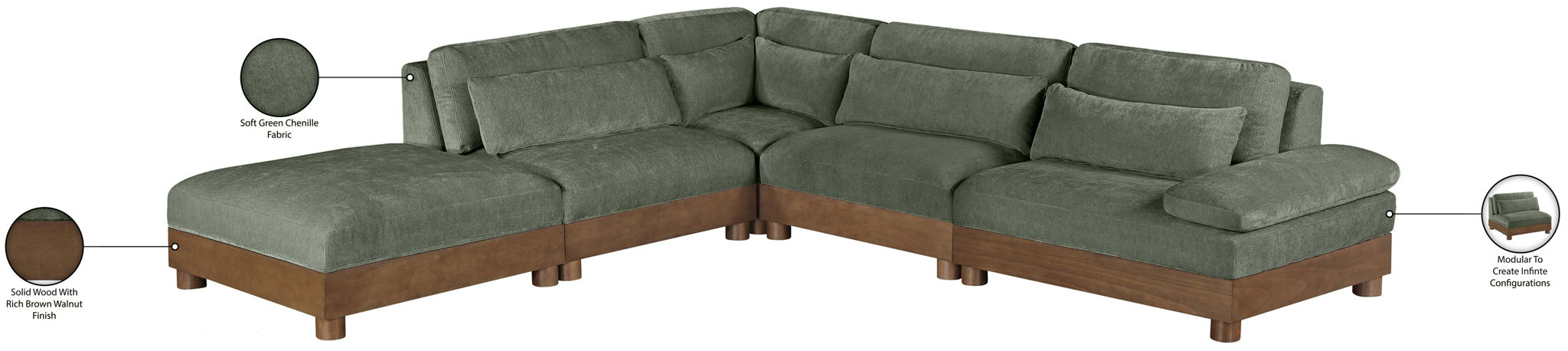 Turin - Chenille Fabric Upholstered Modular Sectional - Green