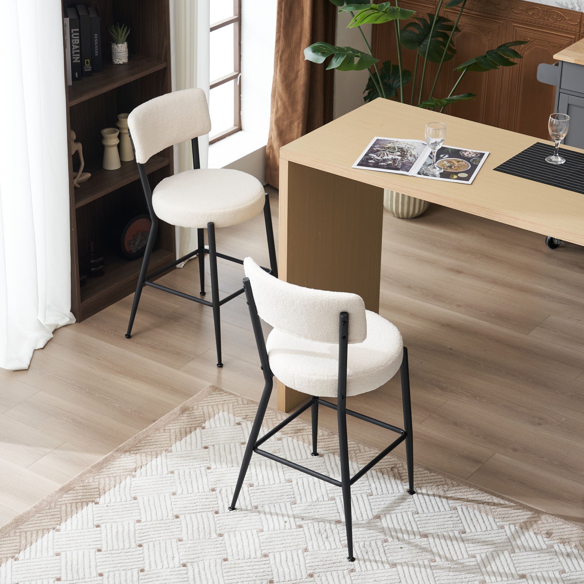 Modern Teddy Fabric Upholstered Bar Stools - Legs