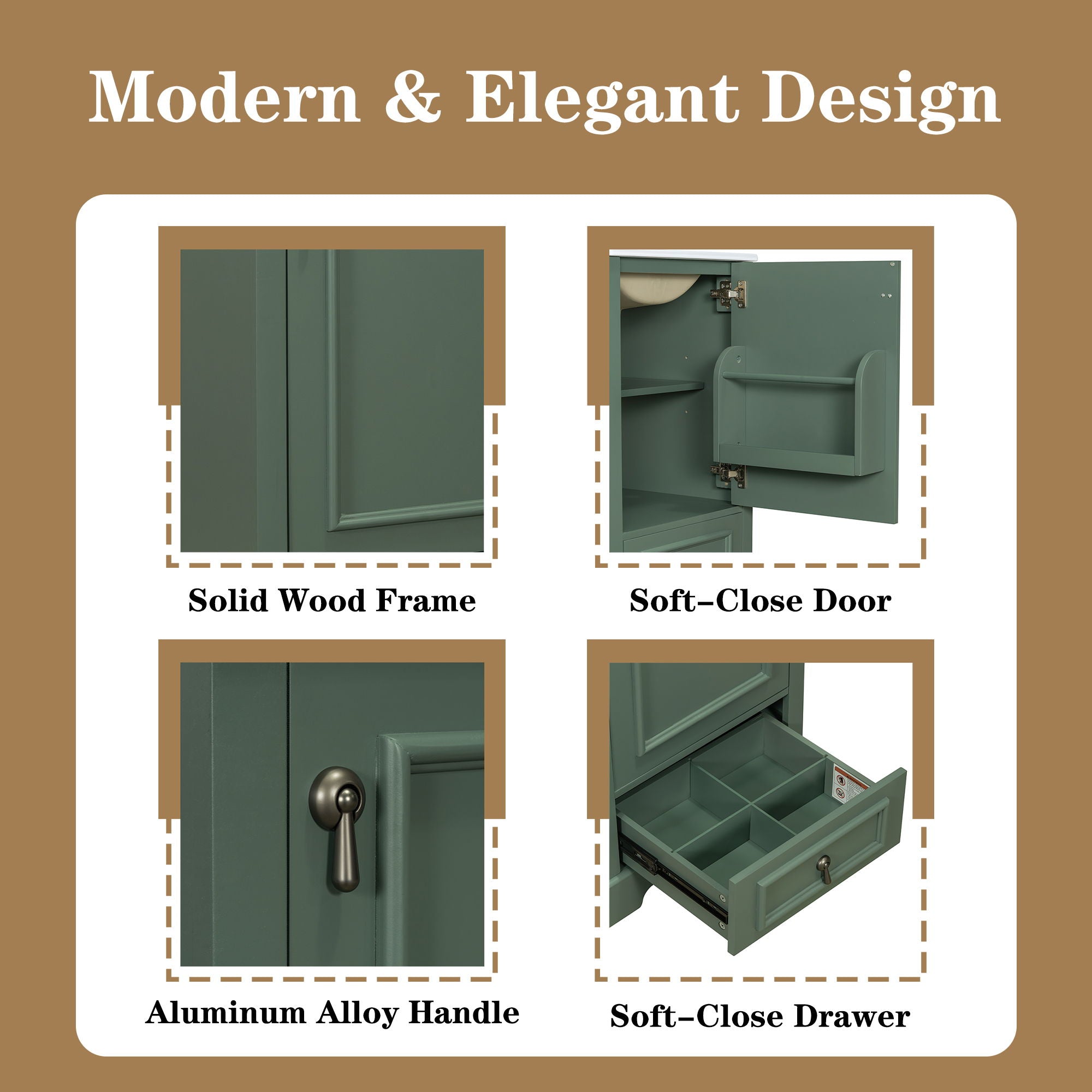 Bathroom Vanity With Sink, Soft Close Door, Adjustable U-Shaped Shelf