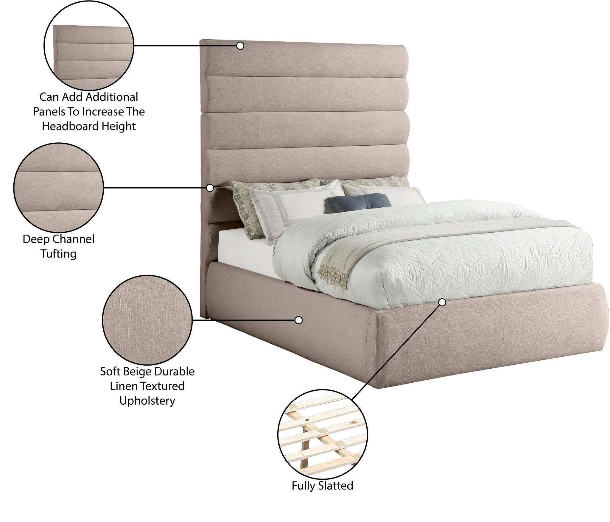 Adam - Linen Fabric Bed With 70.5" Headboard