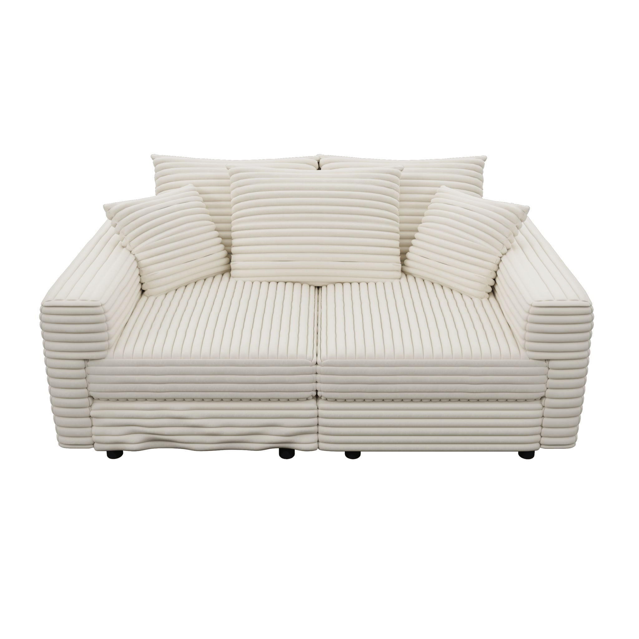 Deep Seat Convertible Sofa With Soft Pillows And Ottomans