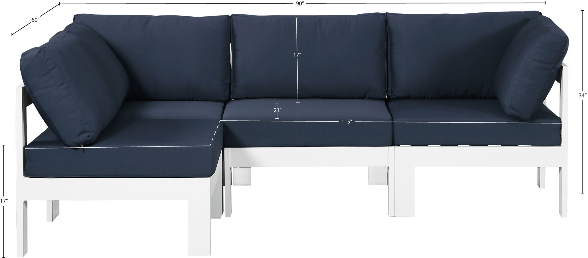 Nizuc - Outdoor Patio 4 Piece Modular Sectional With White Frame