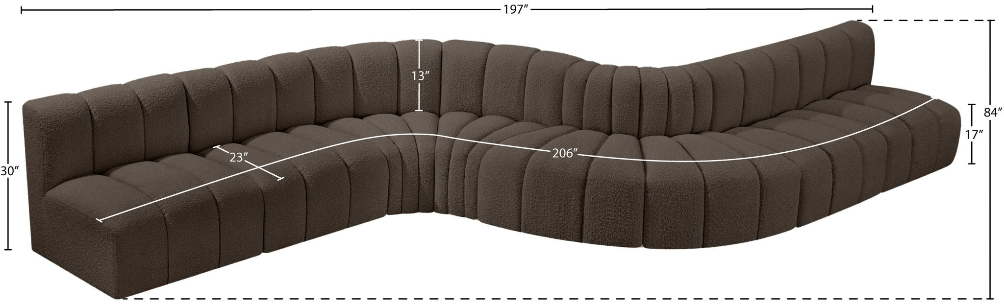Arc - Boucle Fabric 8 Piece Curved Modular Sofa