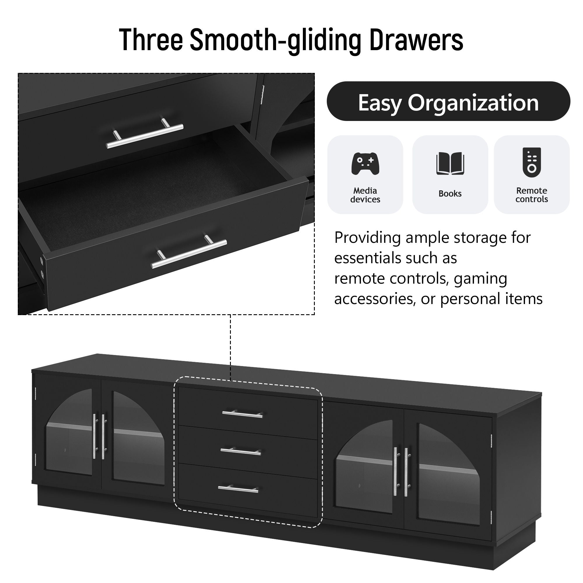 Modern Minimalist TV Stand, Entertainment Center Media Console Cabinet With Adjustable Shelves For Living Room