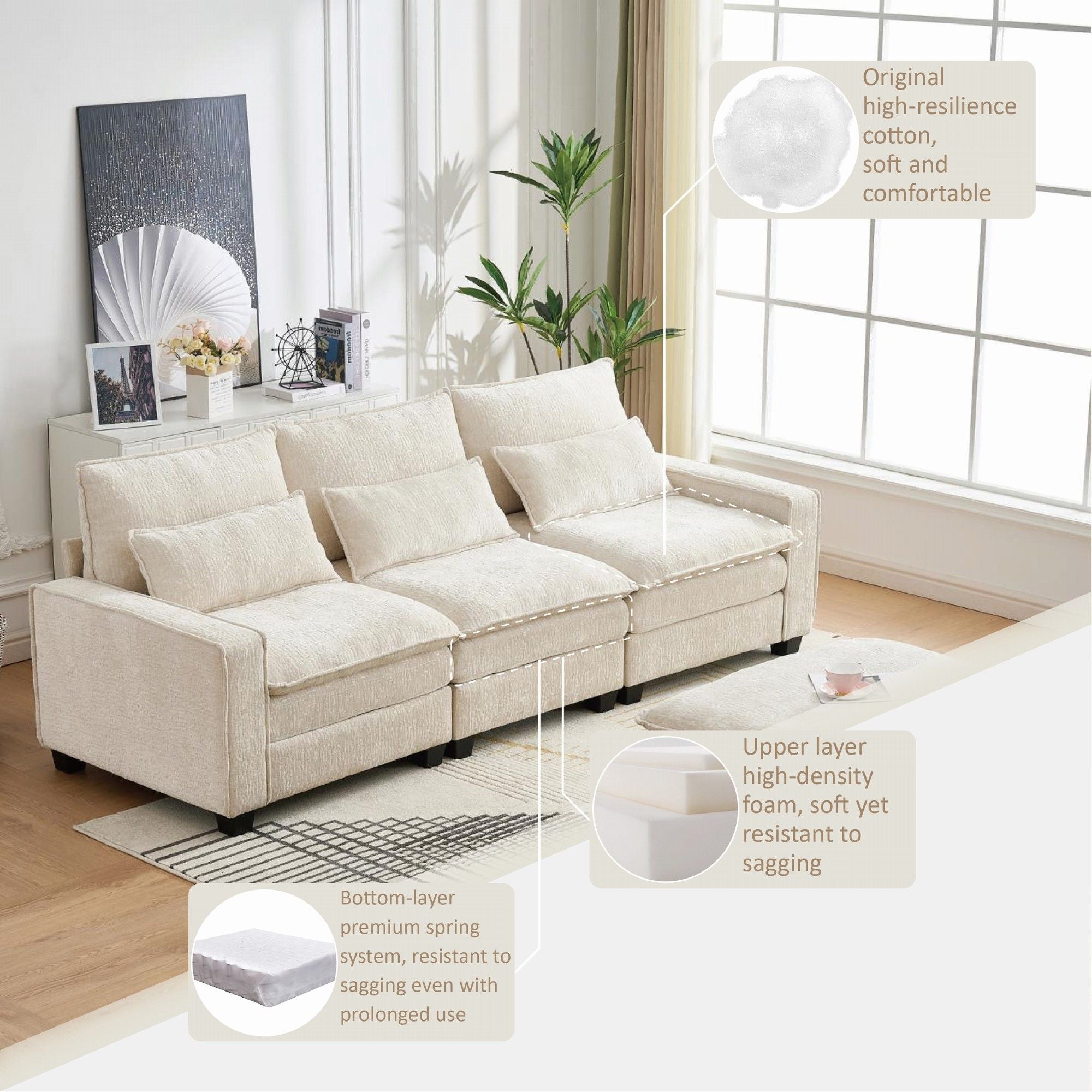 Modern Comfy L Shaped Sectional Sofa With Movable Ottoman
