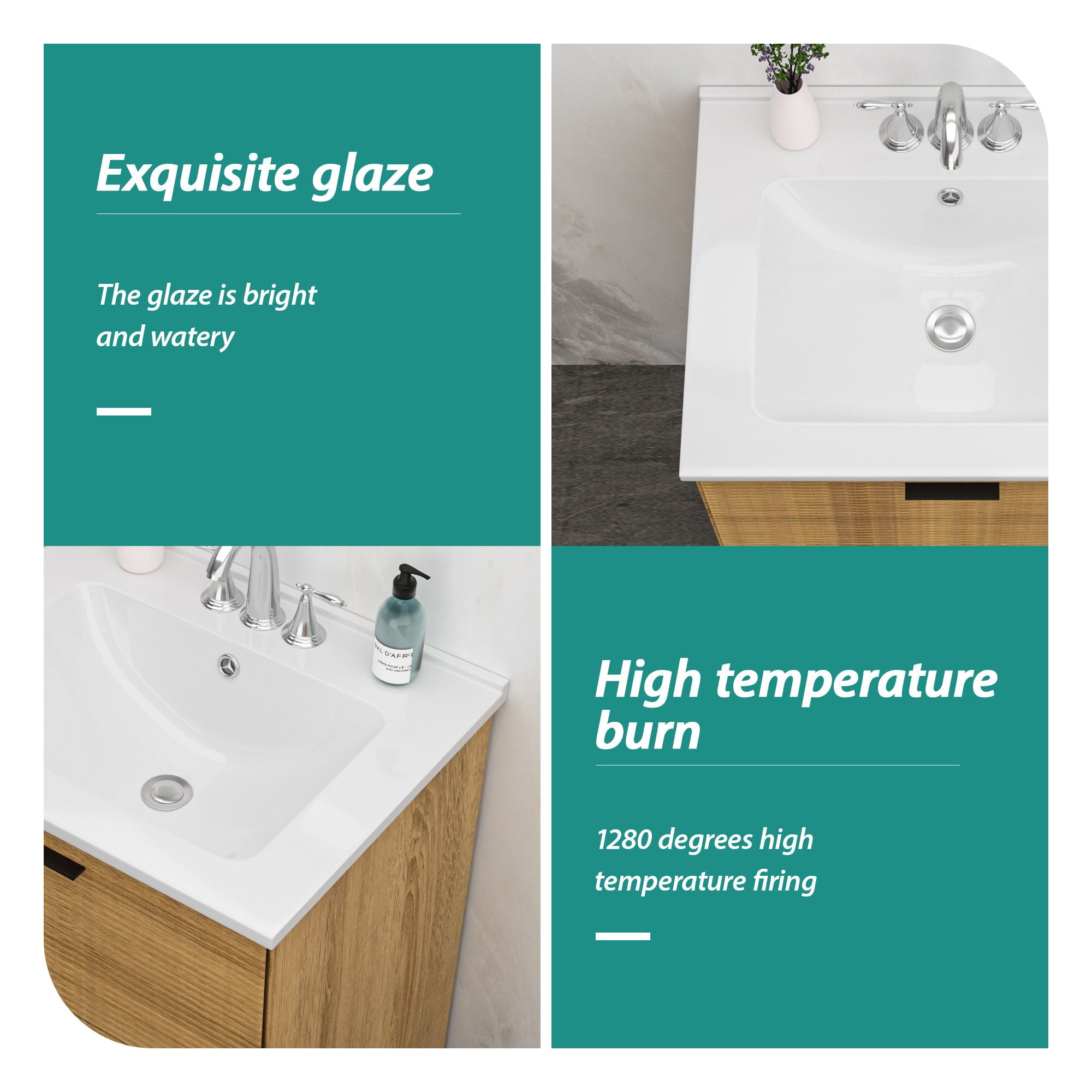 Modern Rectangular Single Vanity Top With Overflow And 3 Faucet Holes - White