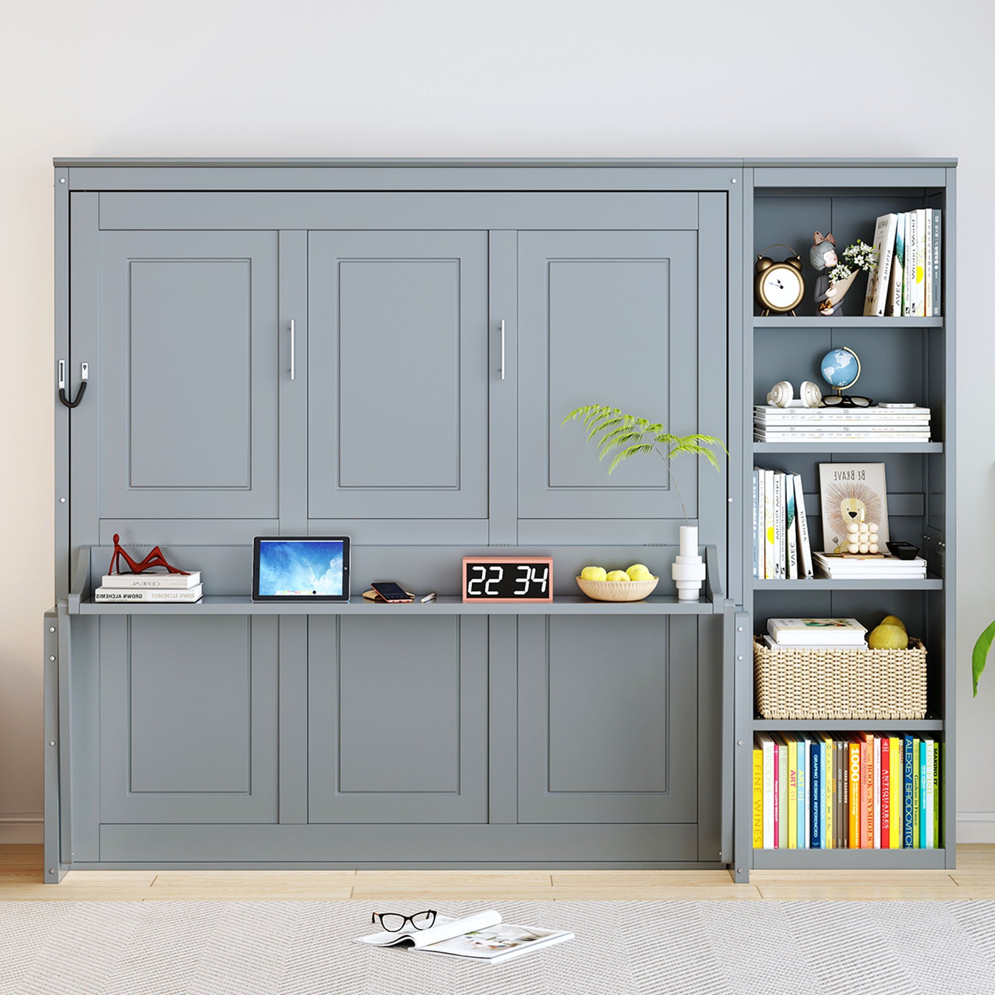 Sturdy Murphy Bed With Desk And Bookshelf