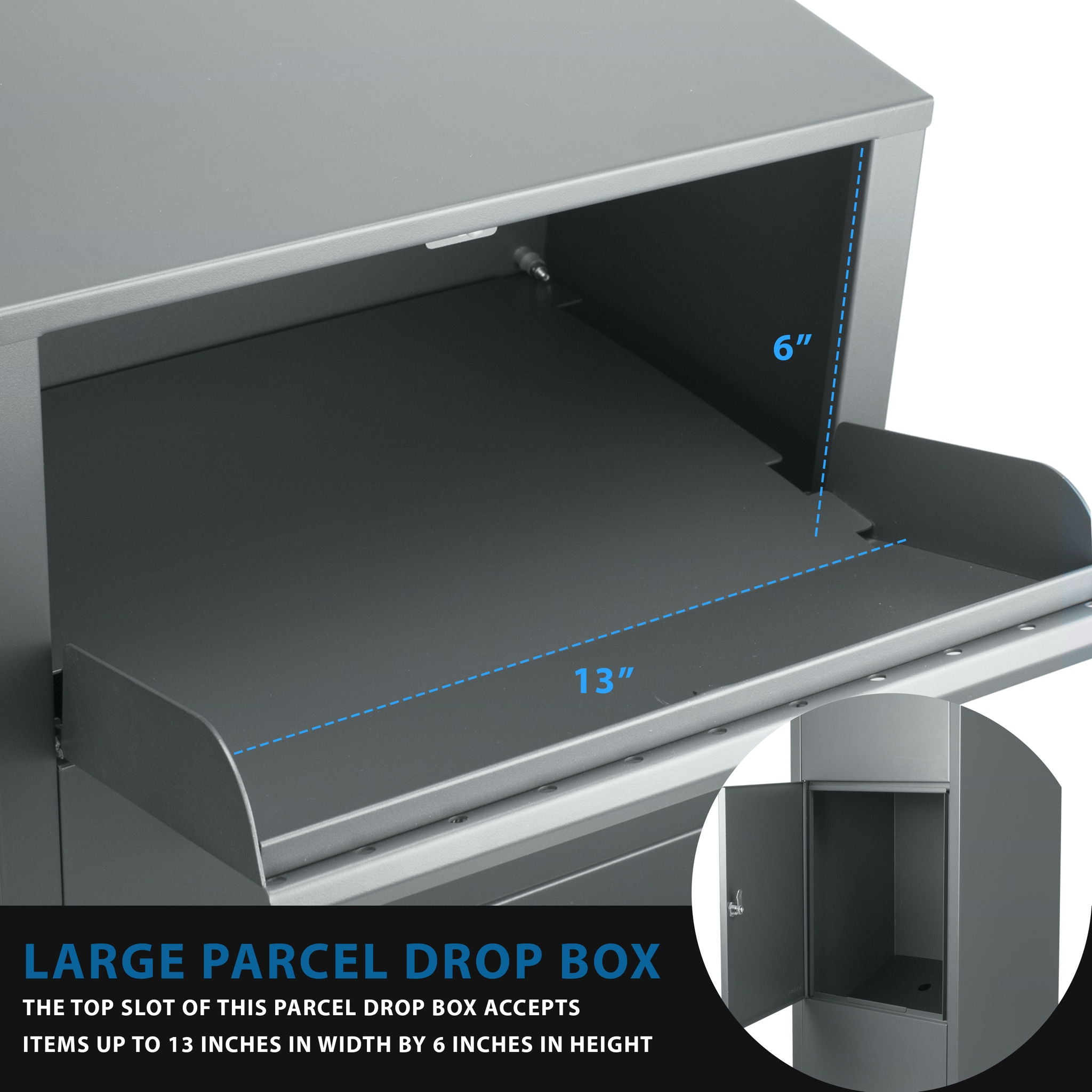 Steel Large Single Compartment Locking Parcel Drop Box With Keyed Access - Gray