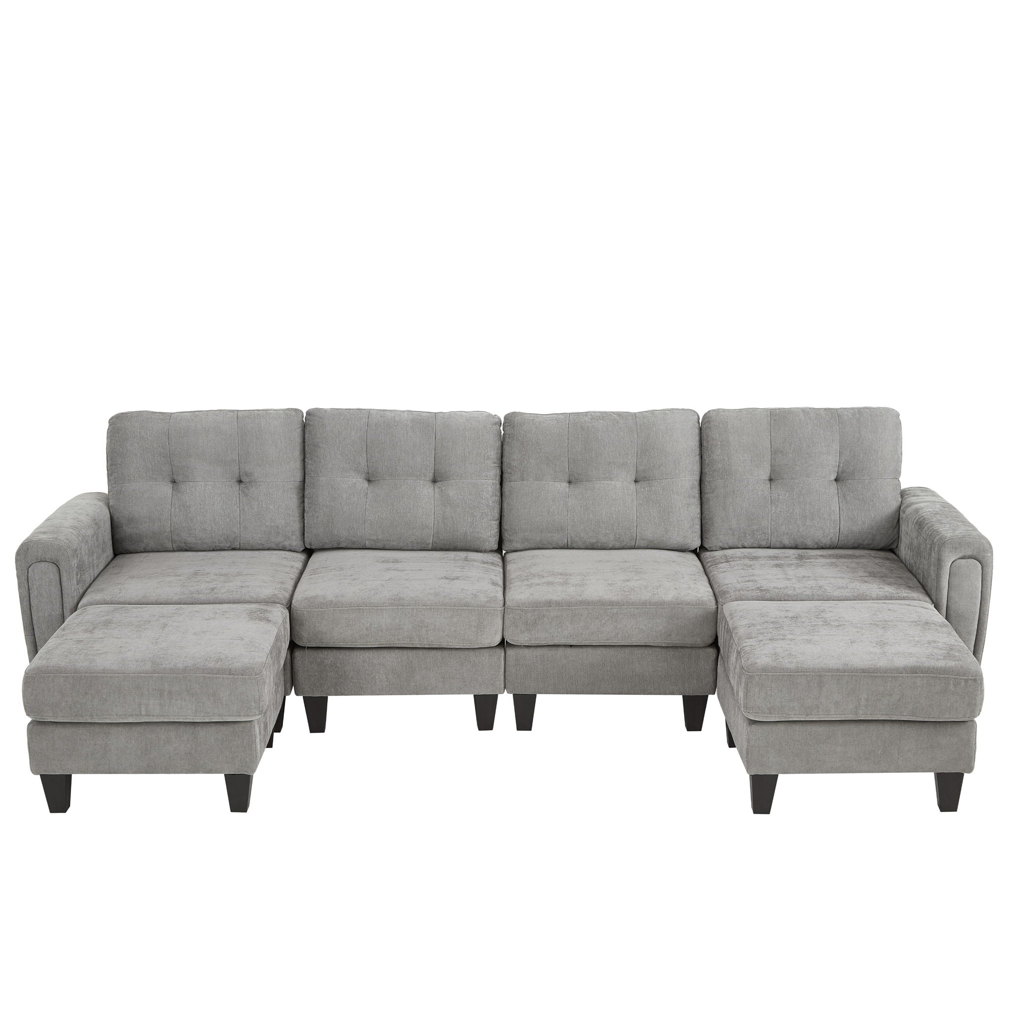Modular Sectional Sofa With Movable Ottomans, USB Ports & Side Tables