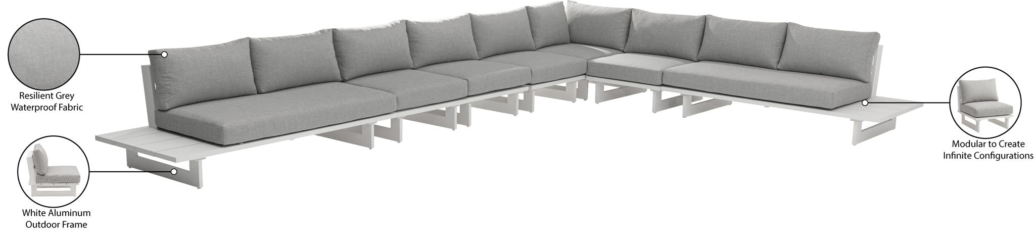 Maldives - 7 Piece Water Resistant Outdoor Patio Modular Sectional With White Base