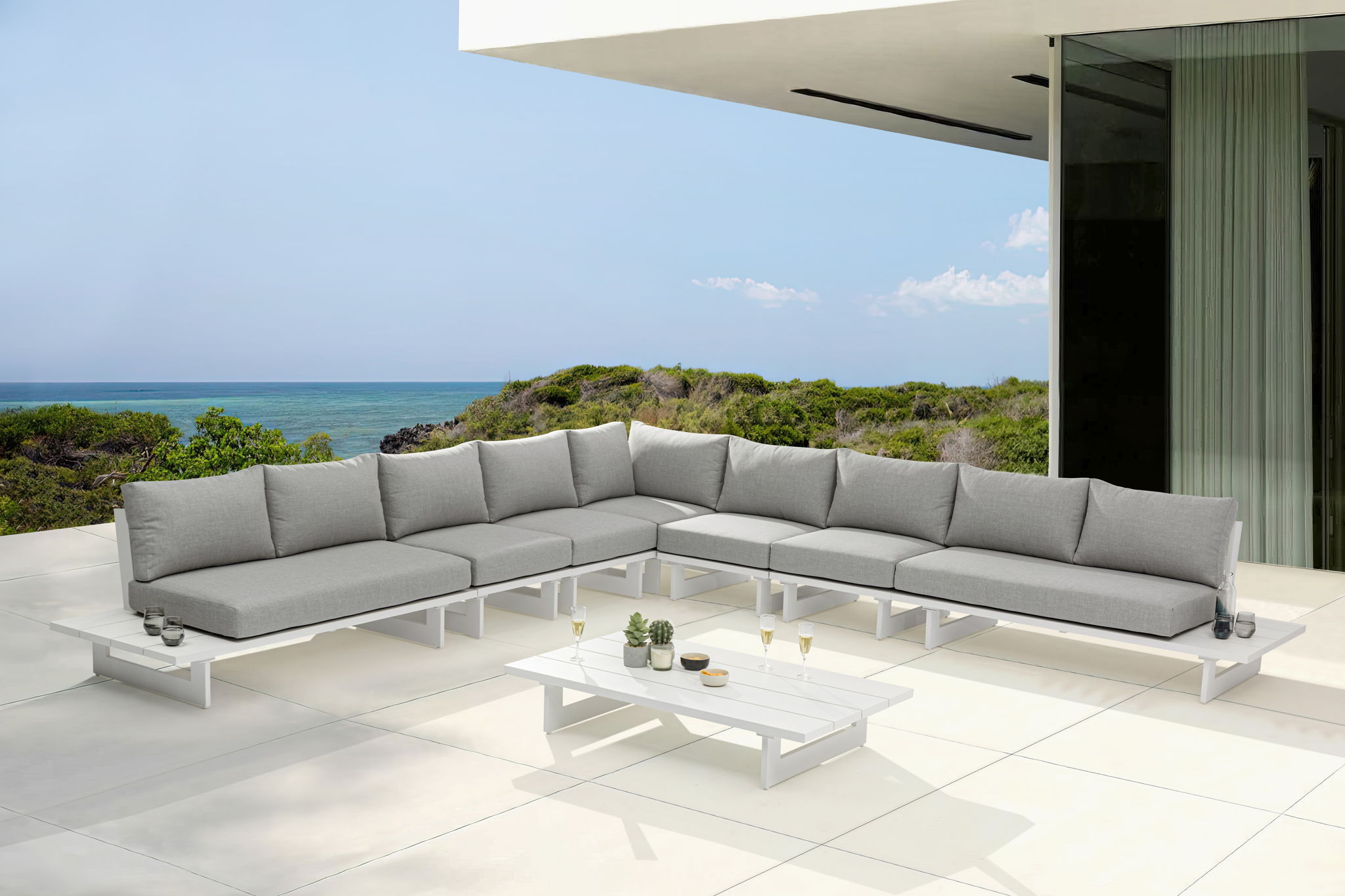 Maldives - 7 Piece Water Resistant Outdoor Patio Modular Sectional With White Base