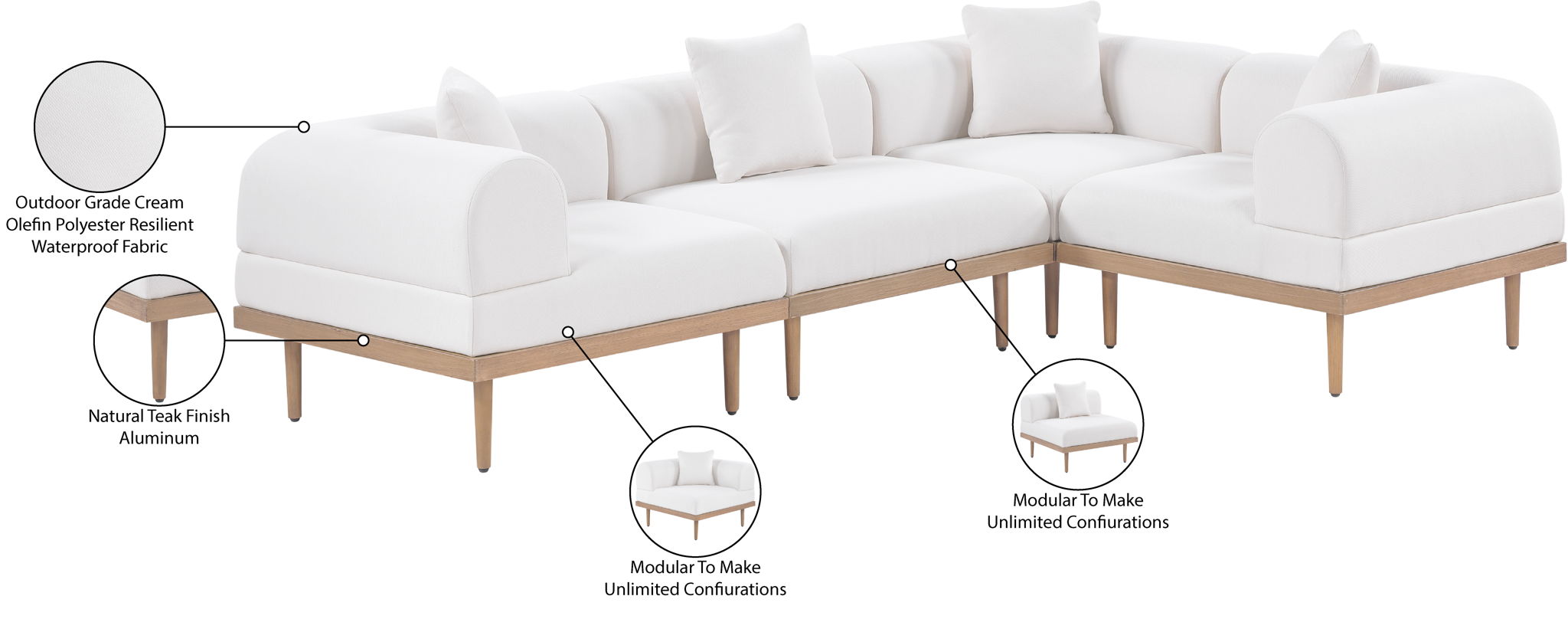 Laguna - 4 Piece 106.5" Upholstered Outdoor Patio Modular Sectional