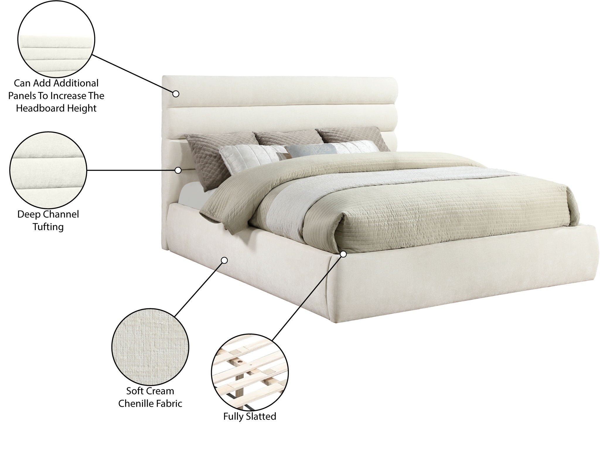 Adam - Chenille Fabric Bed With 52" Headboard