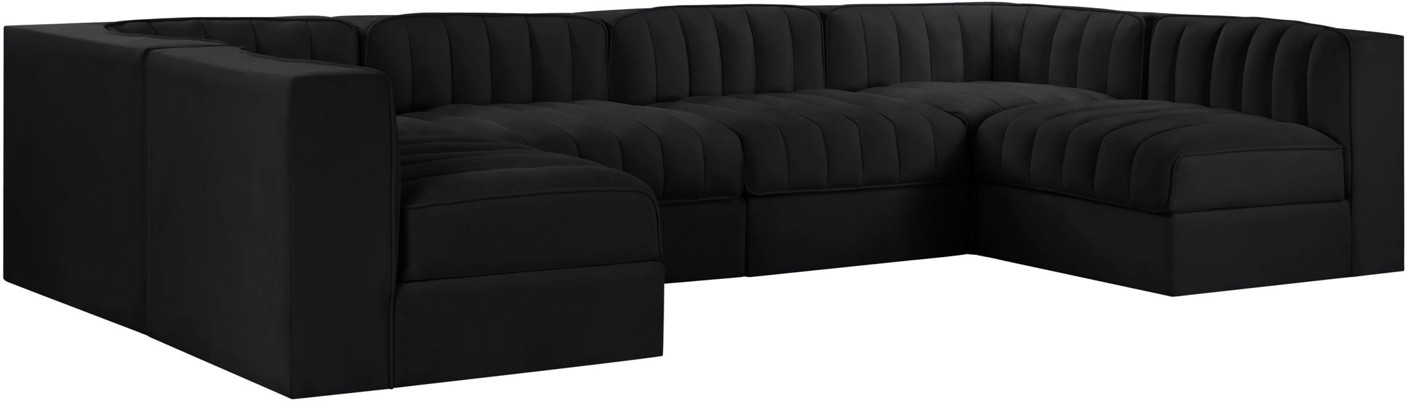 Rummi - Armless Velvet Performance Fabric Upholstered 6 Piece Modular Sectional