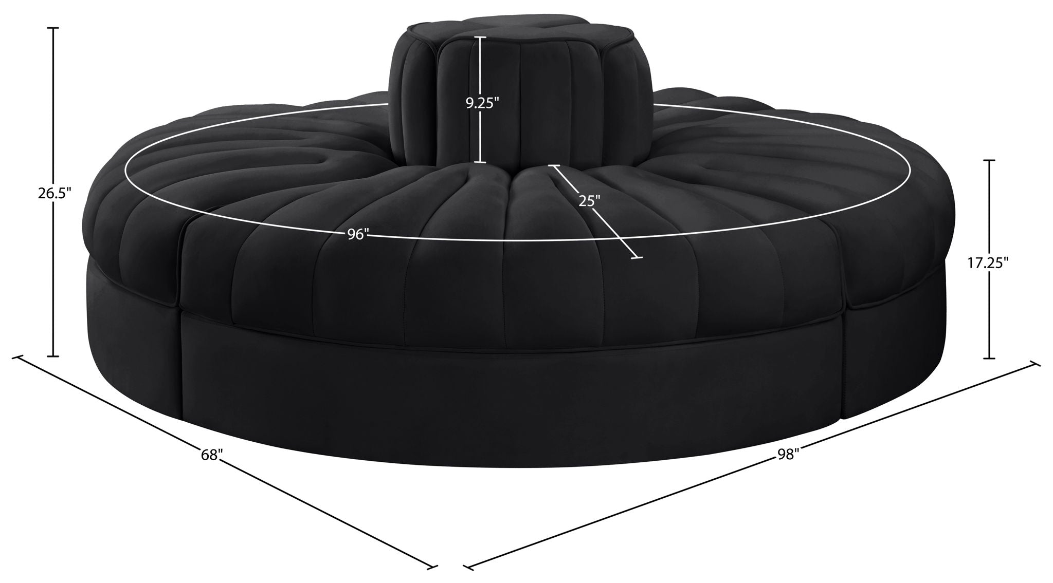 Rummi - Round Velvet Performance Fabric Upholstered 4 Piece Modular Sofa