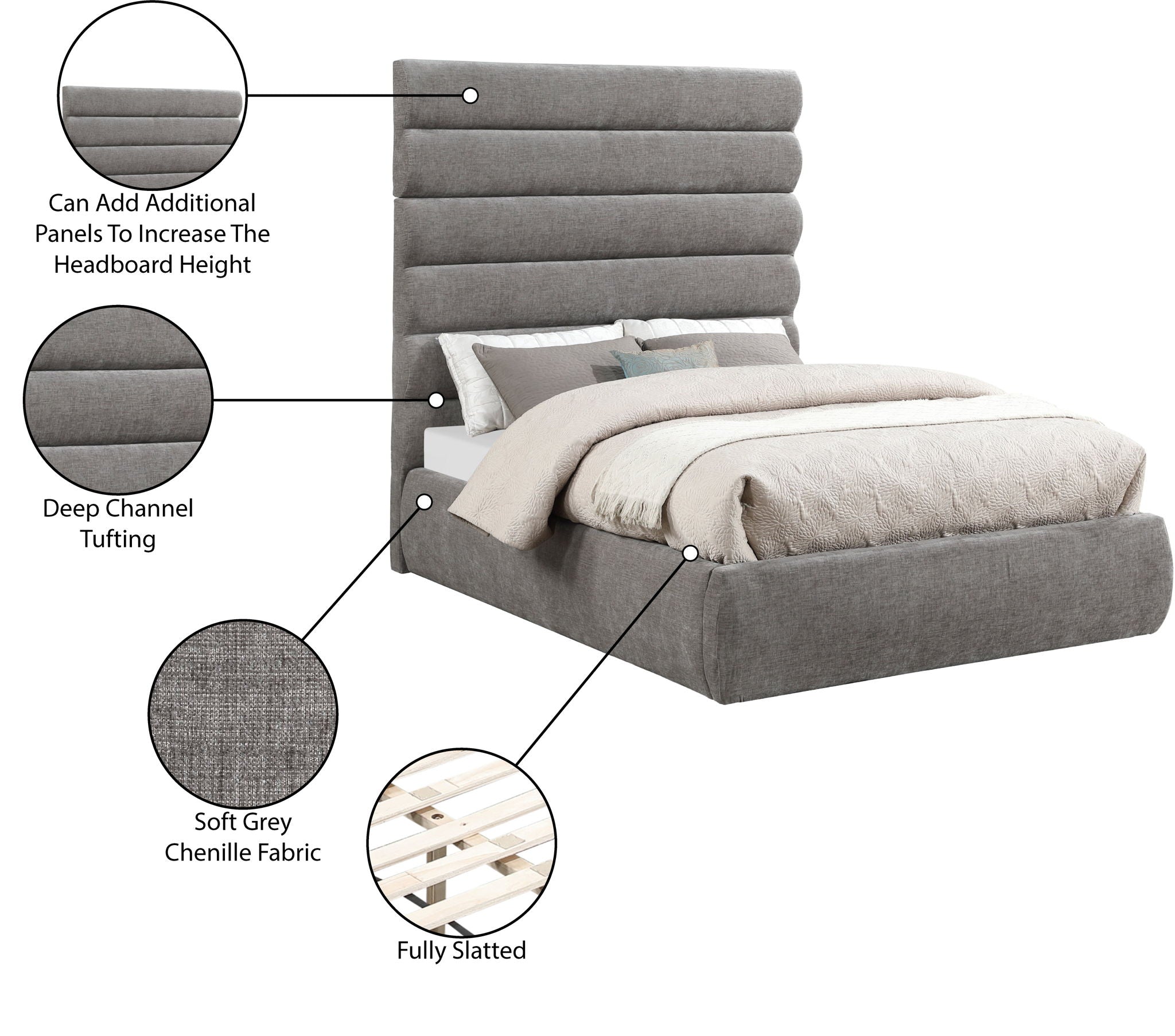 Adam - Chenille Fabric Bed With 70.5" Headboard