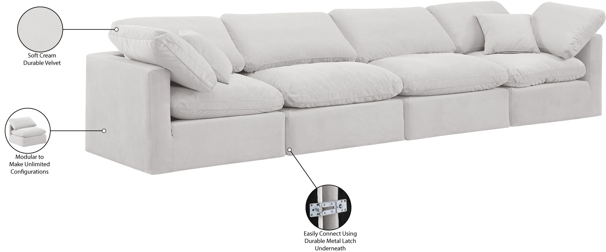 Indulge - Velvet 4 Seat Modular Sofa