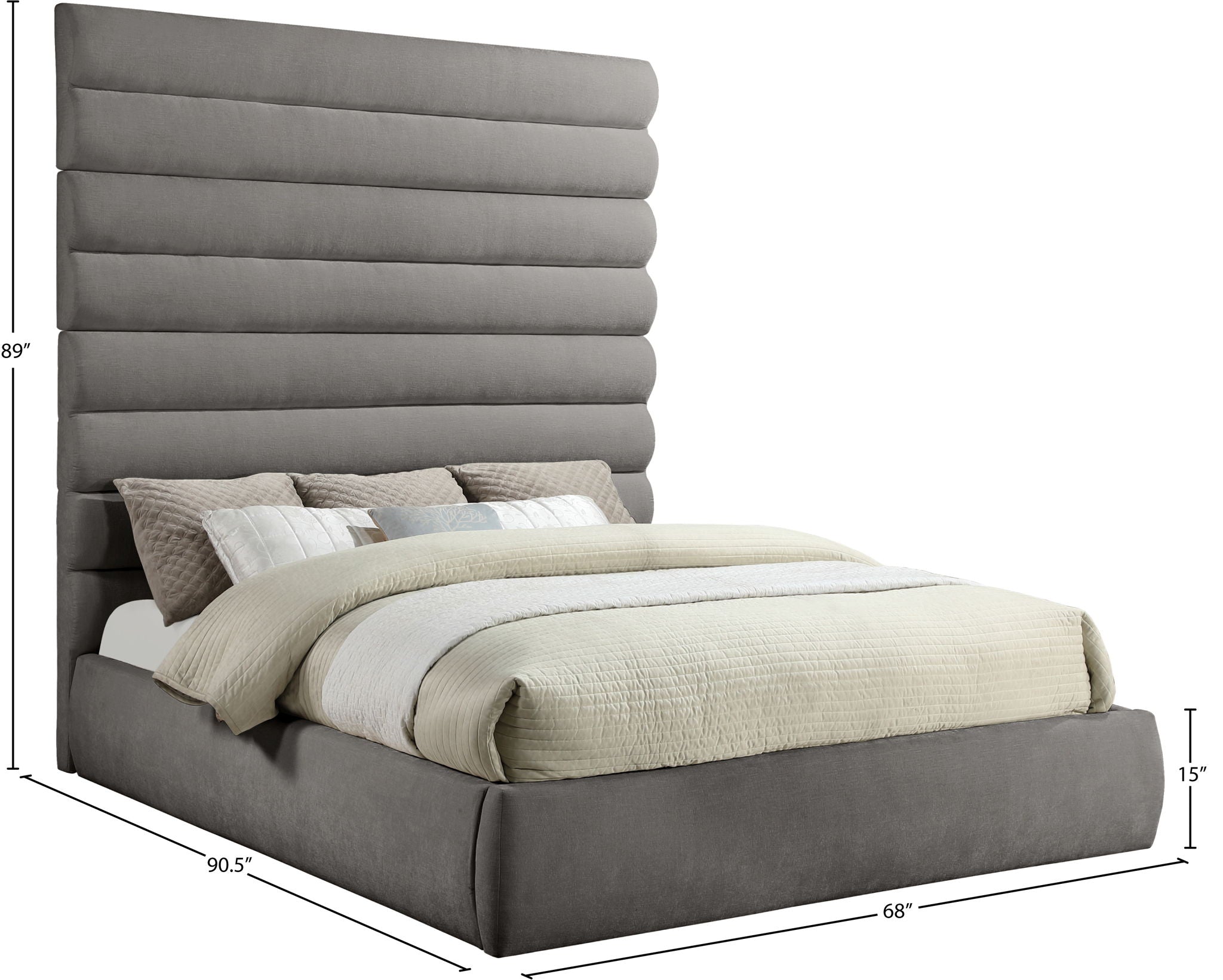 Adam - Chenille Fabric Bed With 89" Headboard