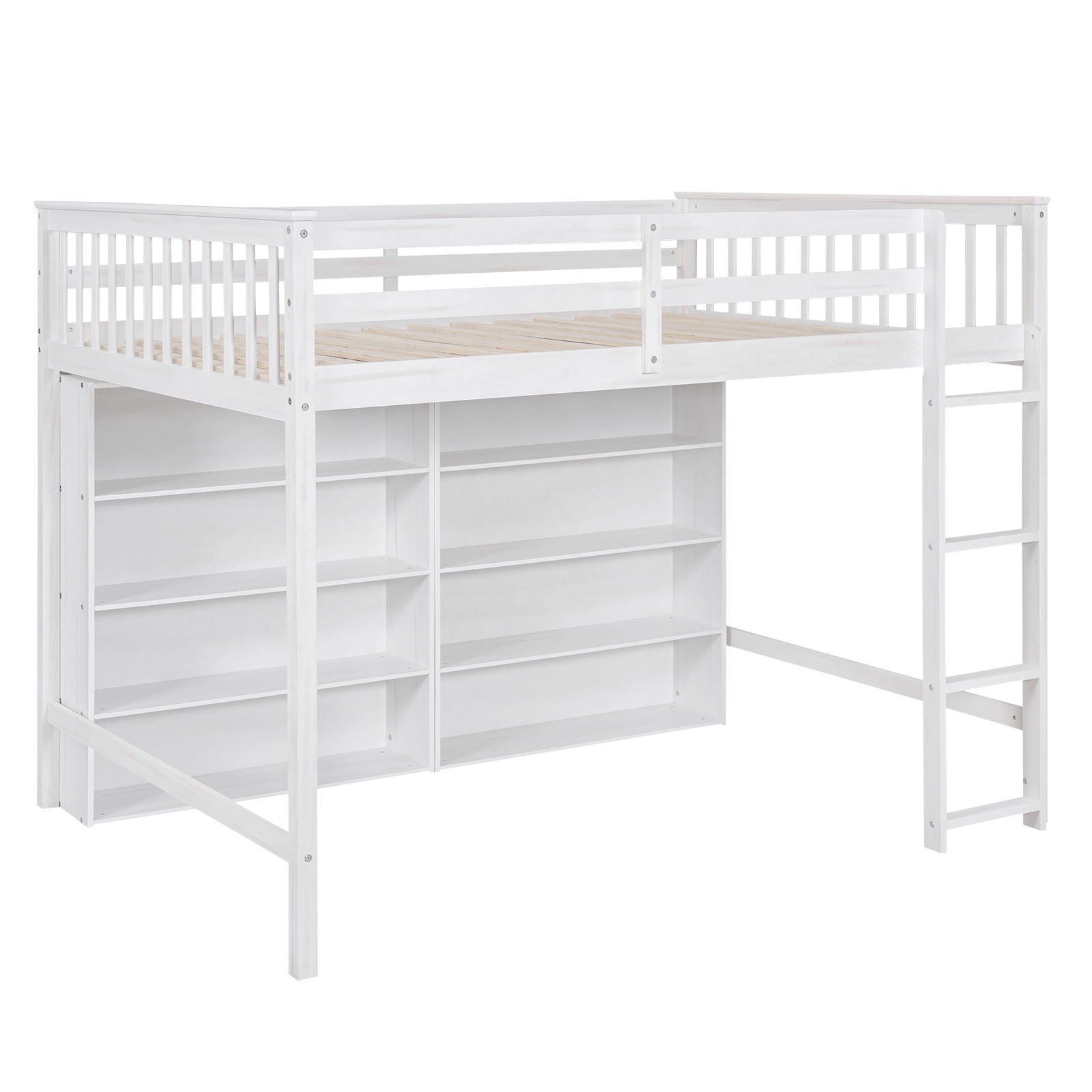Loft Bed With 8 Open Storage Shelves And Built In Ladder