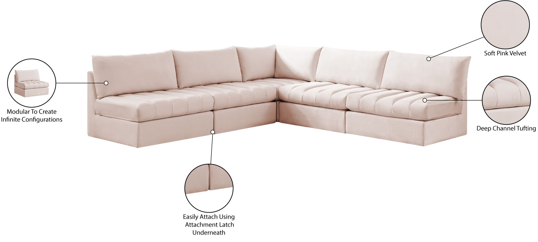 Jacob - Modular Corner Armless Sectional 5 Piece