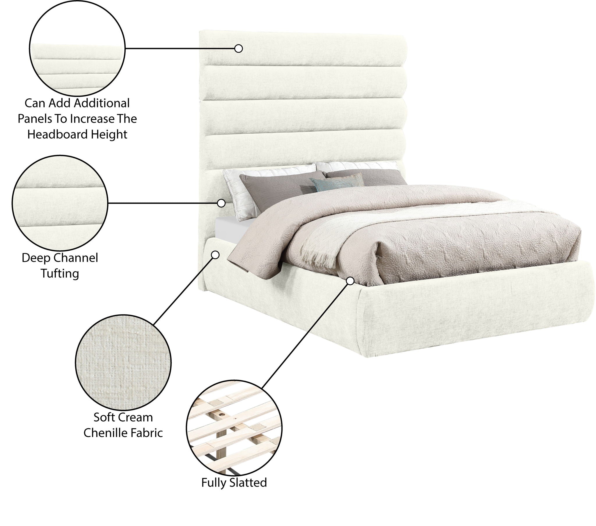 Adam - Chenille Fabric Bed With 70.5" Headboard