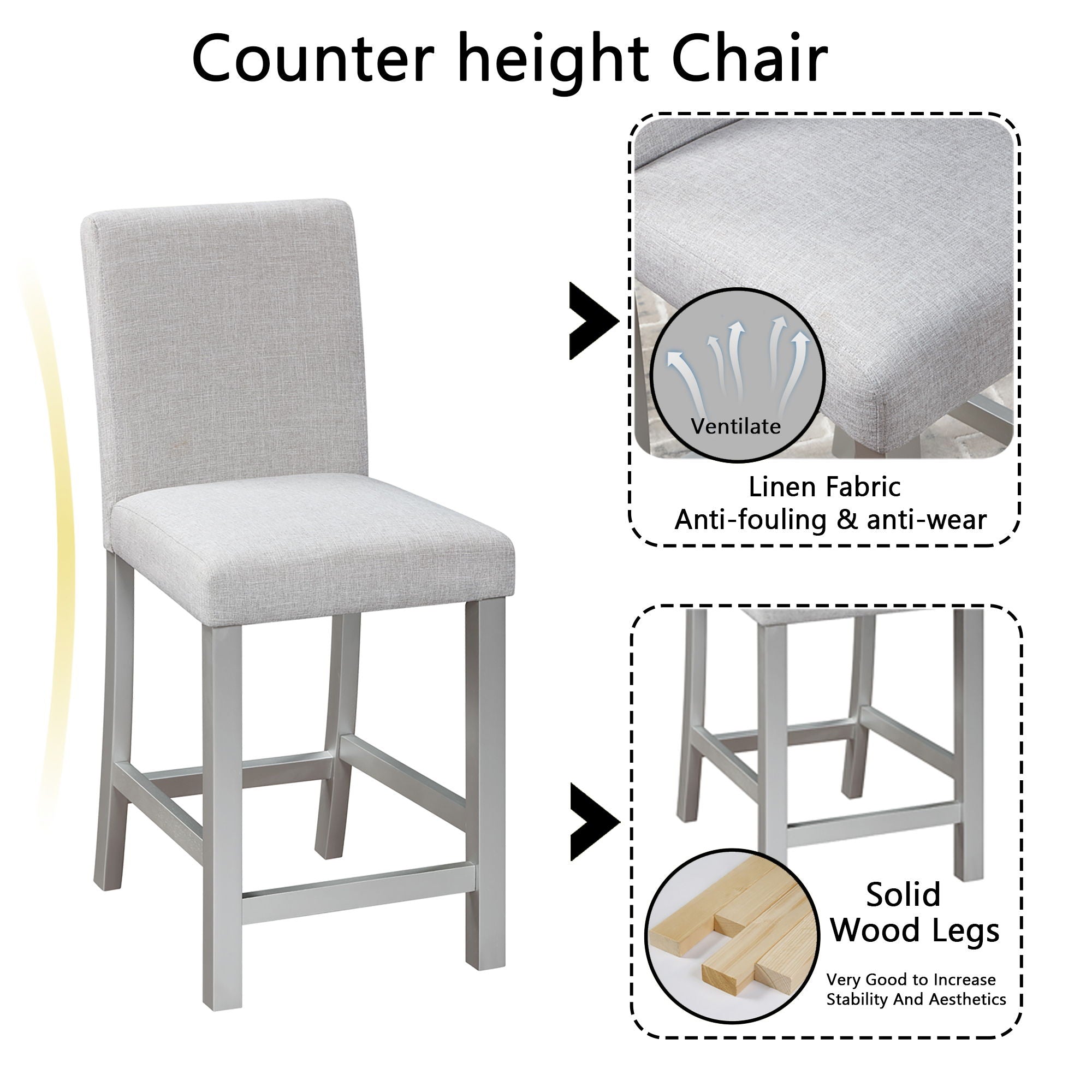 5 Piece Counter Height Table Set, Square Table And 4 Upholstered Chairs