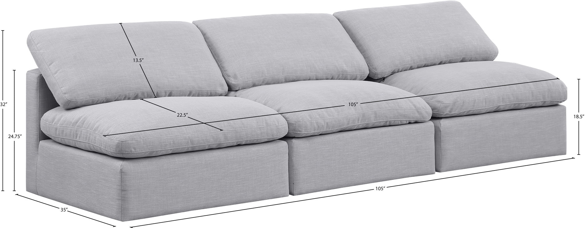 Indulge - Linen 3 Seat Modular Armless Sofa