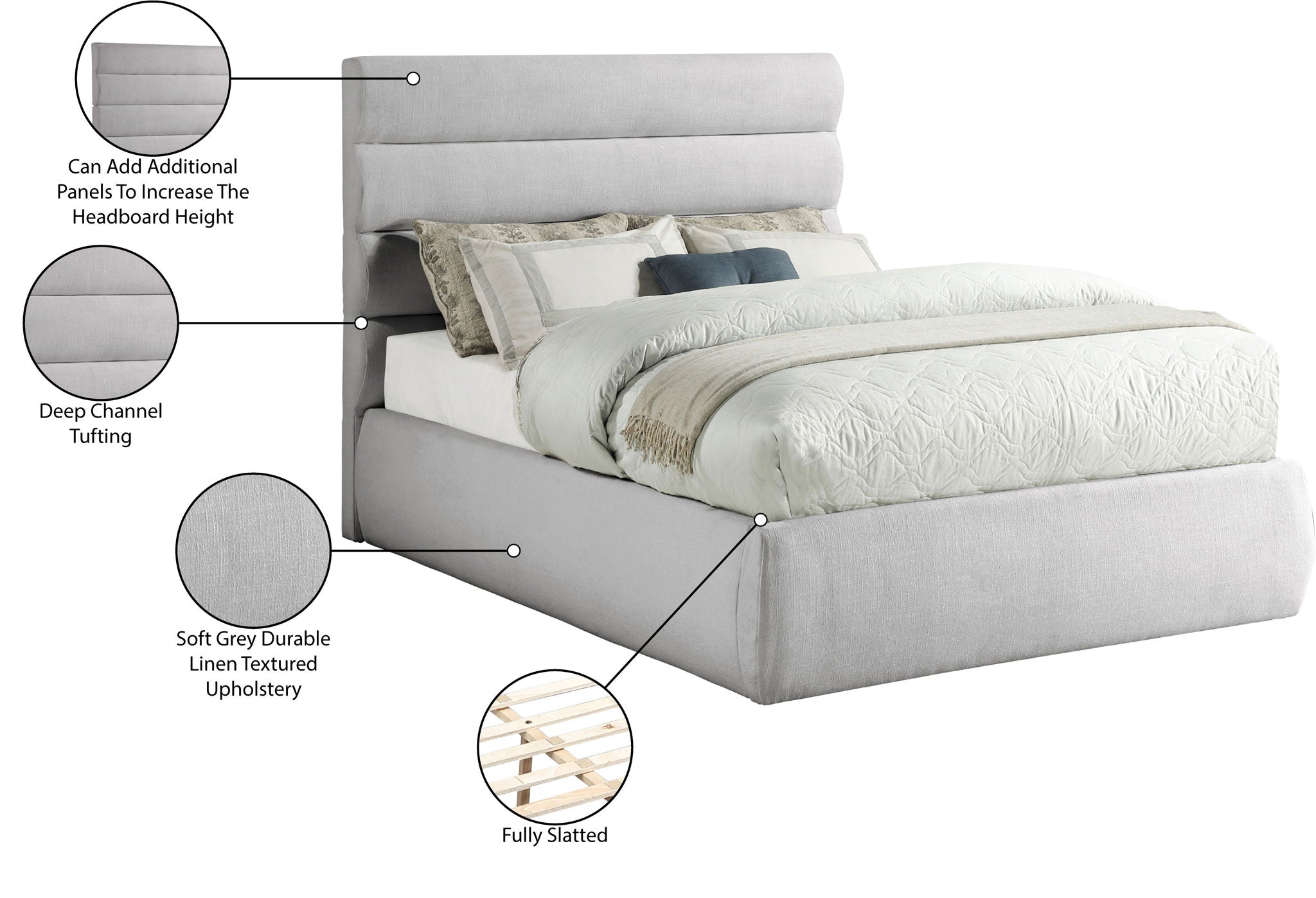 Adam - Linen Fabric Bed With 52" Headboard