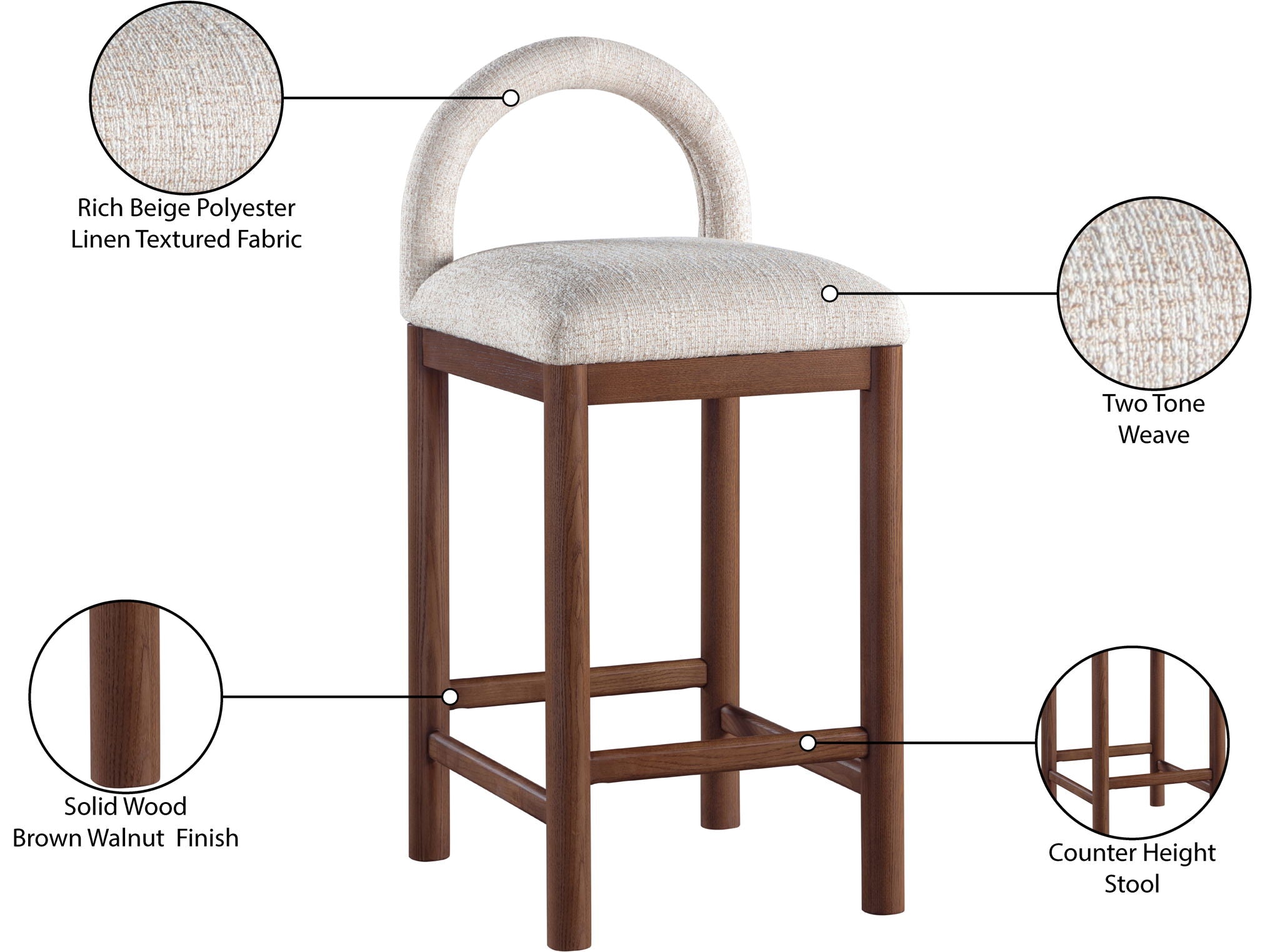Conrad - Linen Counter Stool With Brown Legs