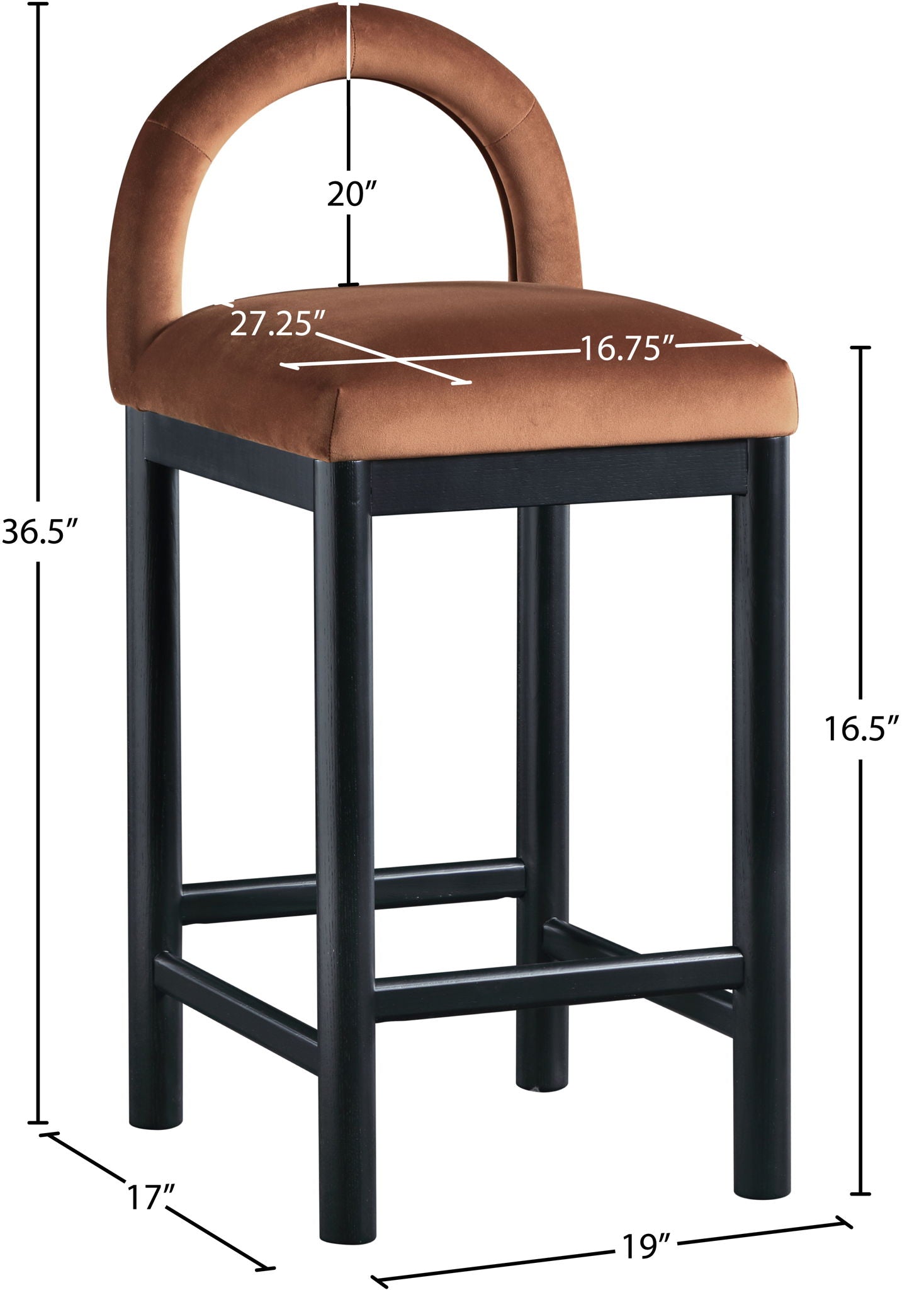 Conrad - Velvet Counter Stool With Black Legs