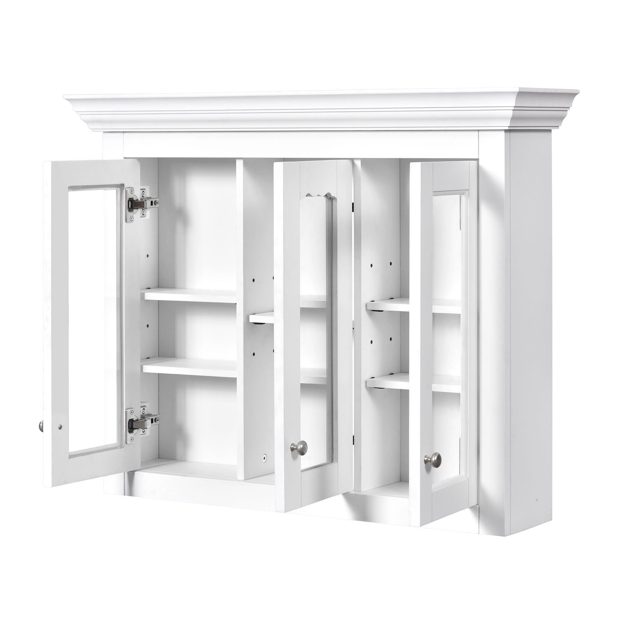 Bathroom Medicine Cabinet With Mirror, 5 Adjustable Closed Shelves, Wall-Mounted - White