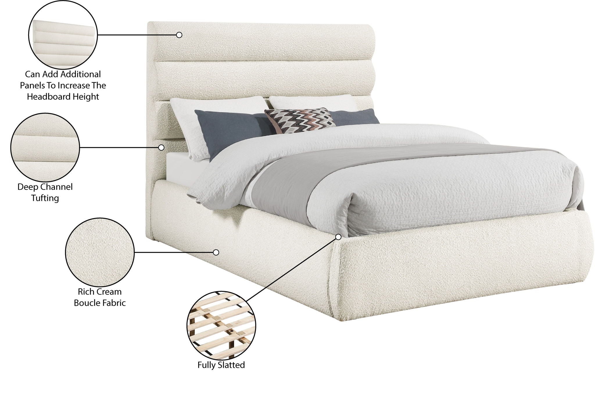 Adam - Boucle Fabric Bed With 52" Headboard