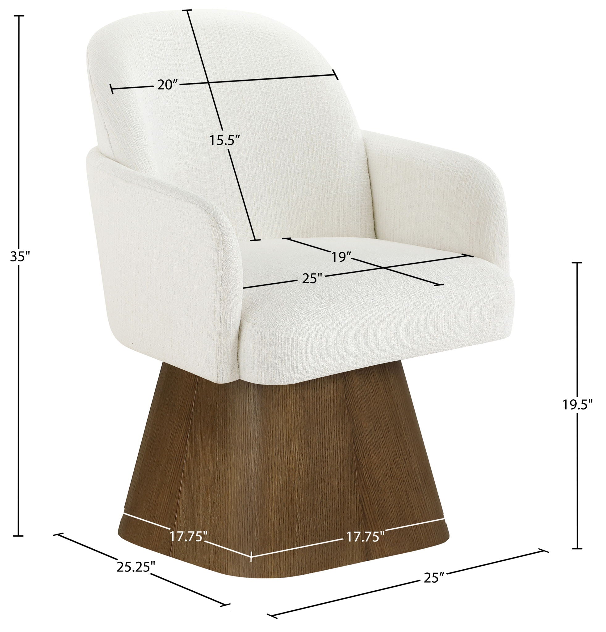 Marlowe - Linen Textured Fabric Upholstered Swivel Dining Arm Chair - Stained Brown