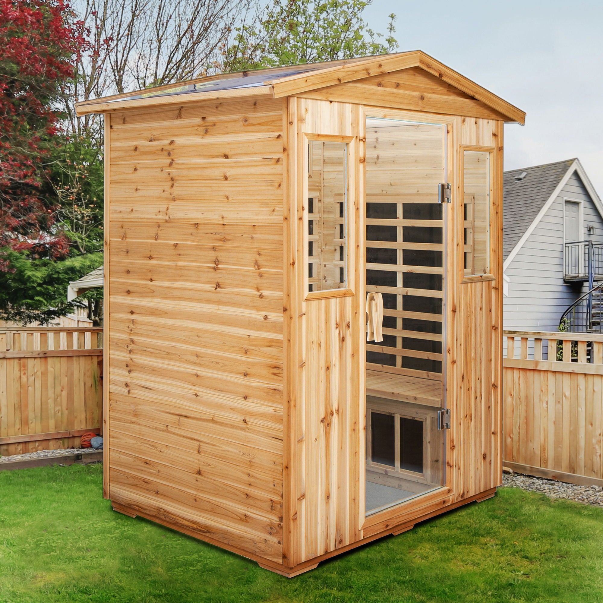 4 Person Old Fir Far Infrared Outdoor Sauna Room - Natural