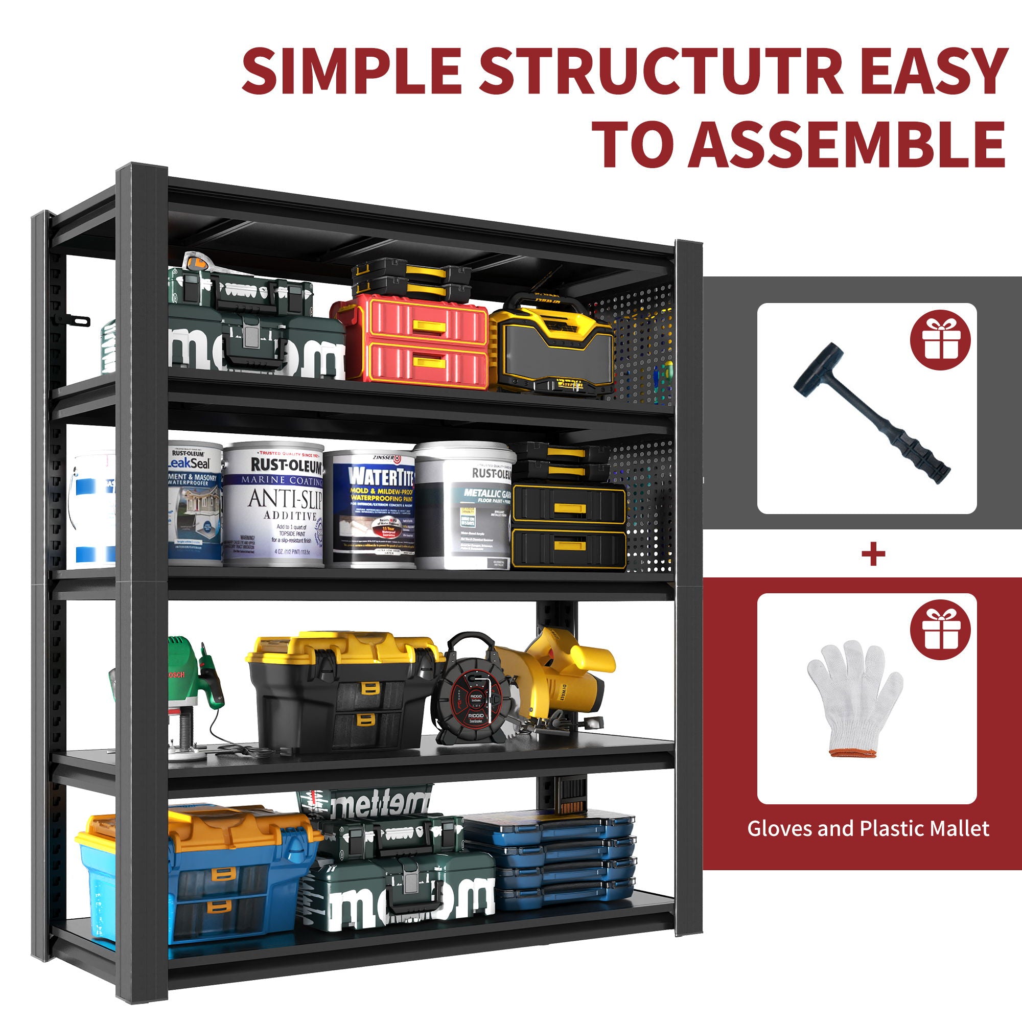 Industrial 5-Tier Adjustable Shelving Unit With Pegboard Heavy-Duty Storage