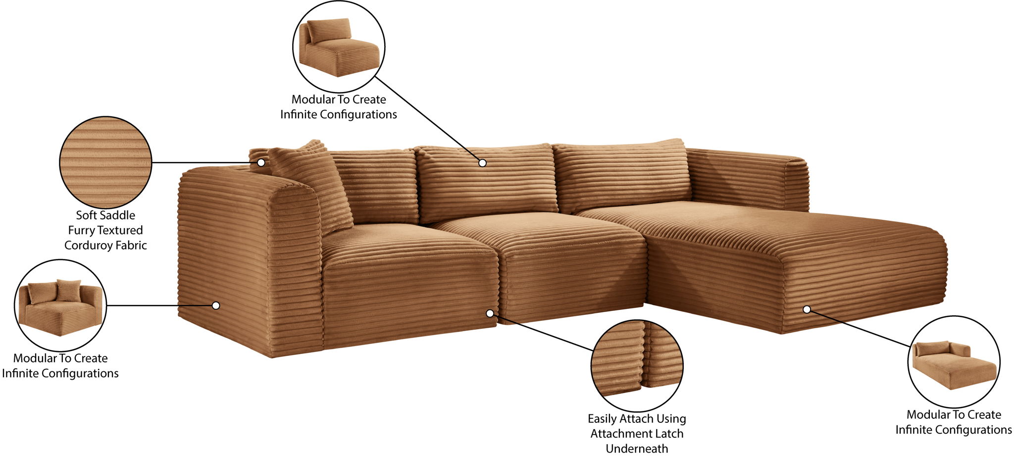 Shaggy - Fabric 3 Piece Modular Sectional