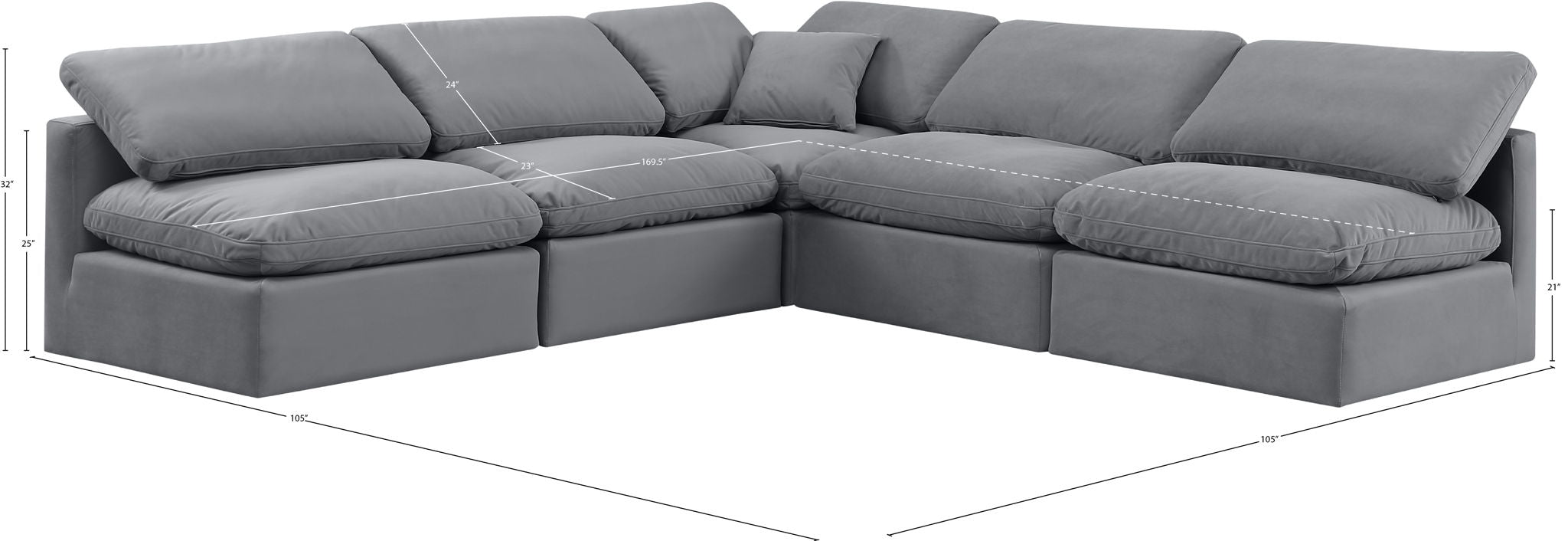 Indulge - Velvet 5 Piece Modular Corner Armless Sectional