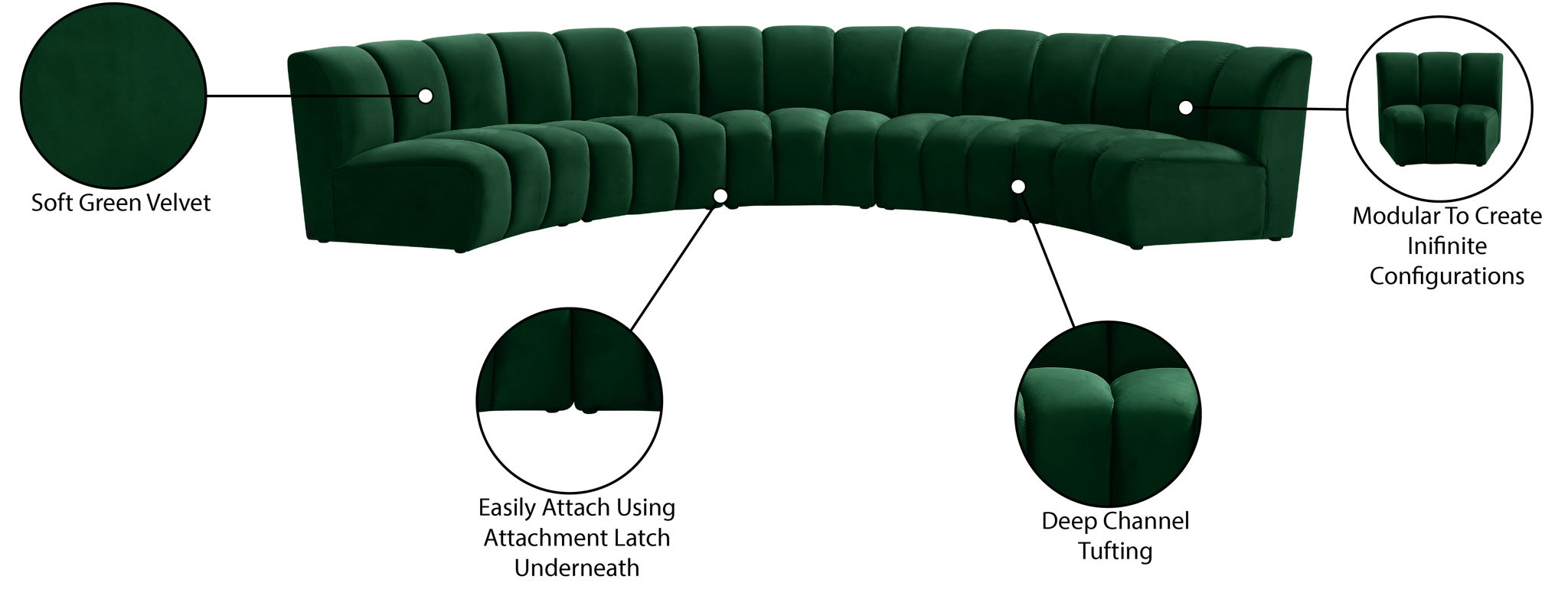 Infinity - 5 Piece Velvet Modular Sectional