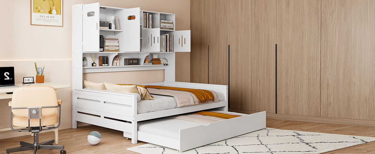 Daybed With All-In-One Cabinet And Shelf