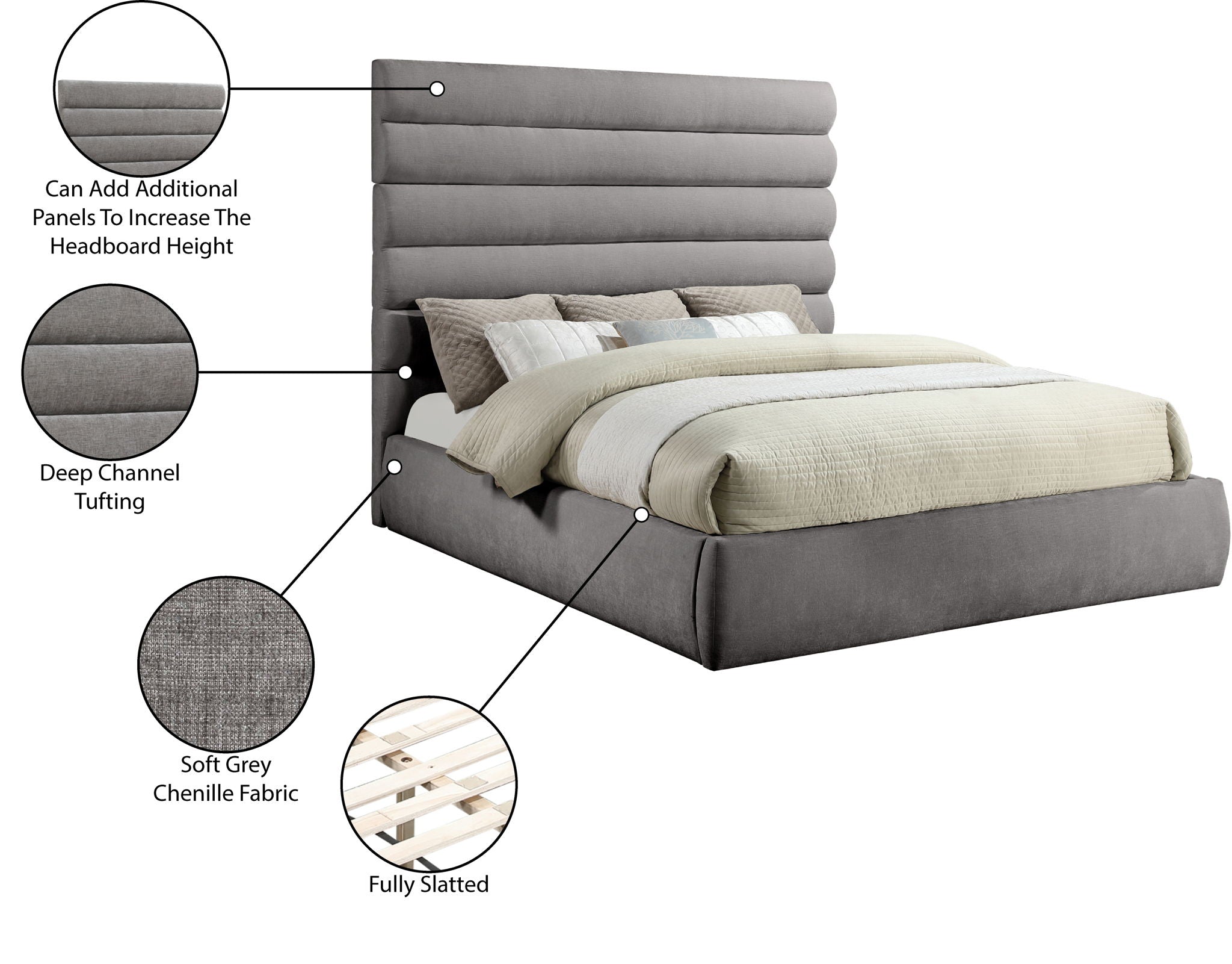 Adam - Chenille Fabric Bed With 70.5" Headboard