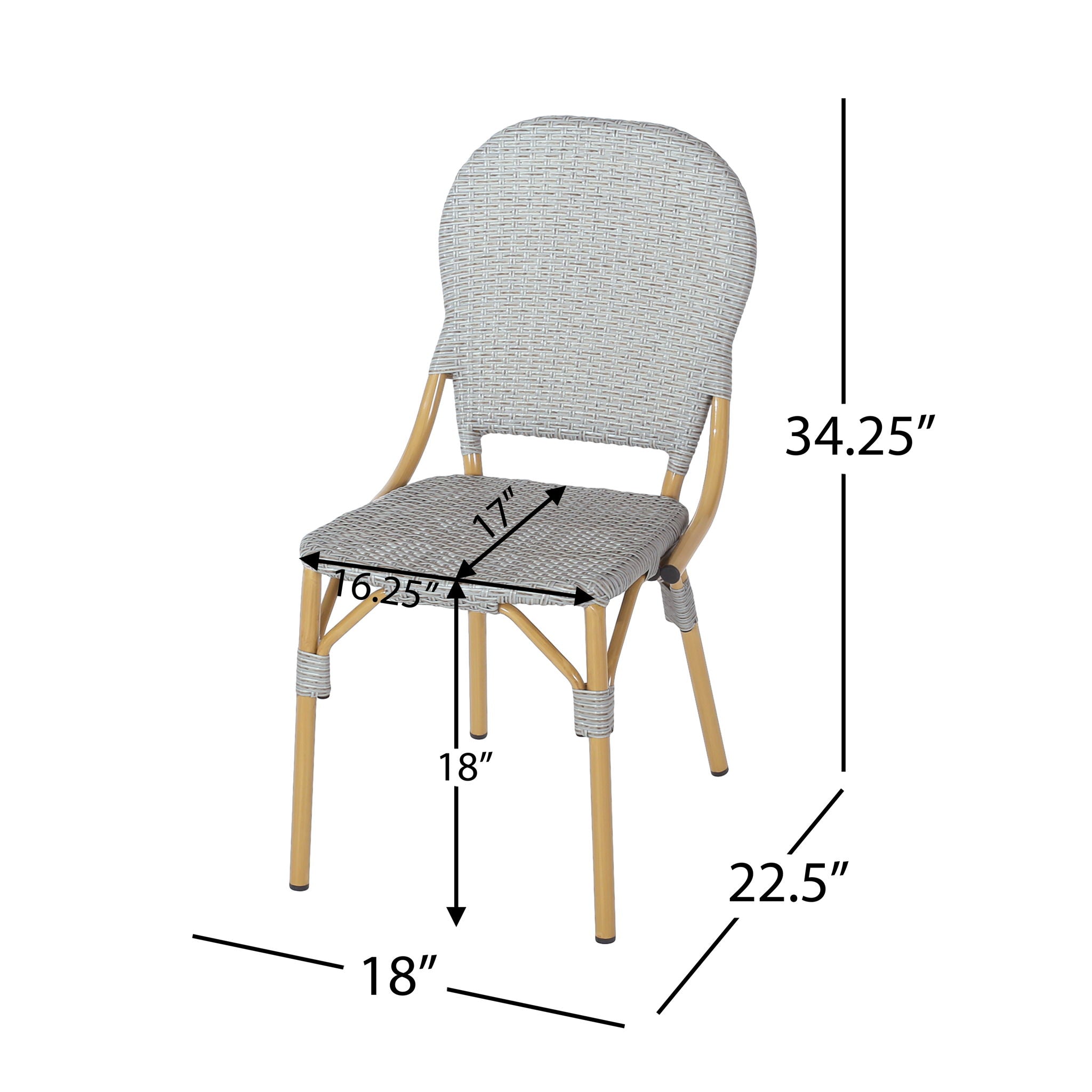 Outdoor Rattan And Aluminum Armless French Bistro Chairs (Set of 2) - Dark Gray