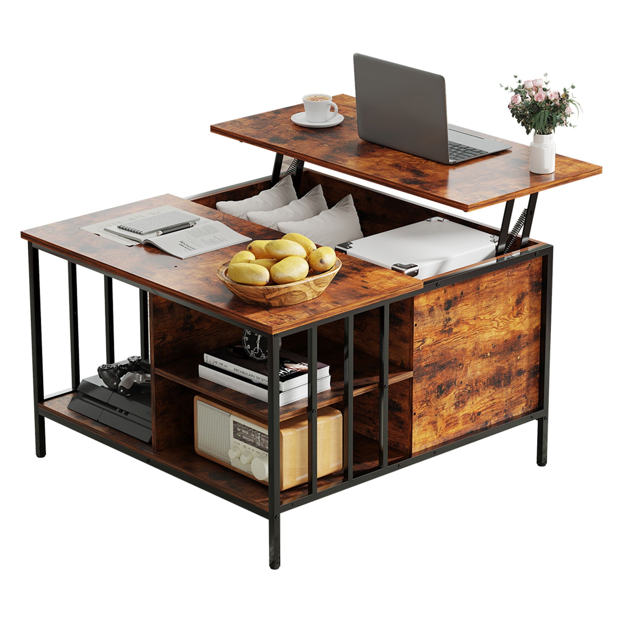 Lift Top Coffee Table With Storage Adjustable Height - Black